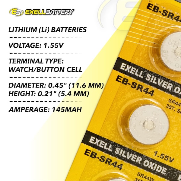 10pk Exell Silver Oxide 1.55V Watch Battery Replaces SR44W 357